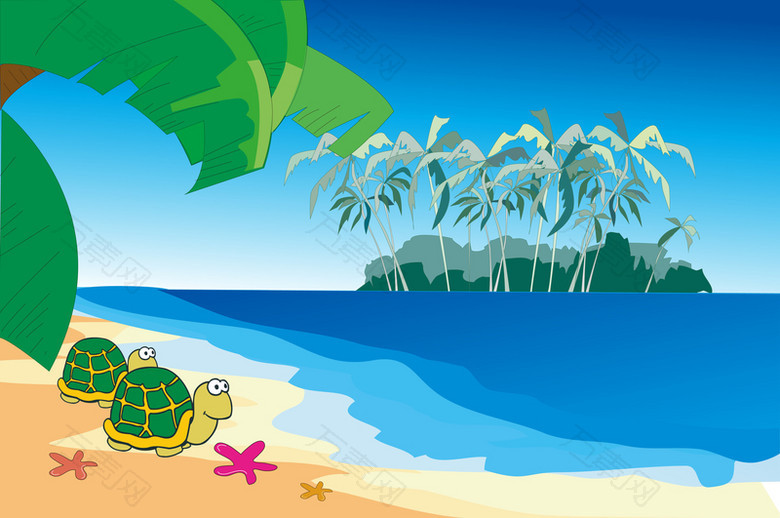 卡通沙滩海水岛屿背景素材