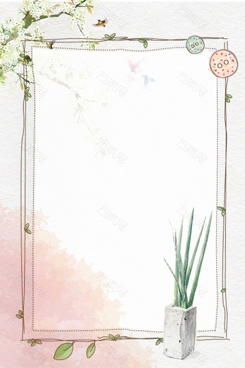 手绘白色花朵芦荟花纹边框背景