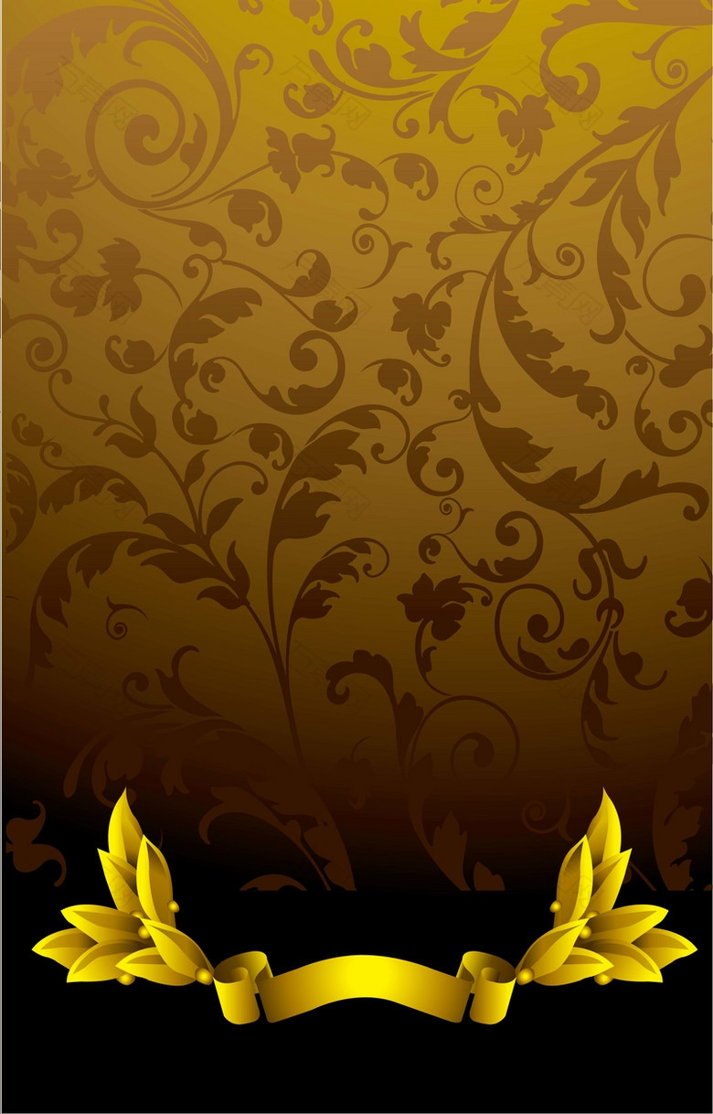 棕色花纹上的金色花朵背景素材