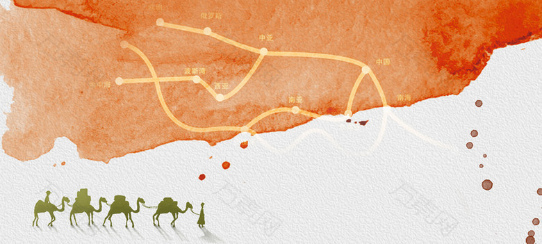 丝绸之路大气路线骆驼渐变背景
