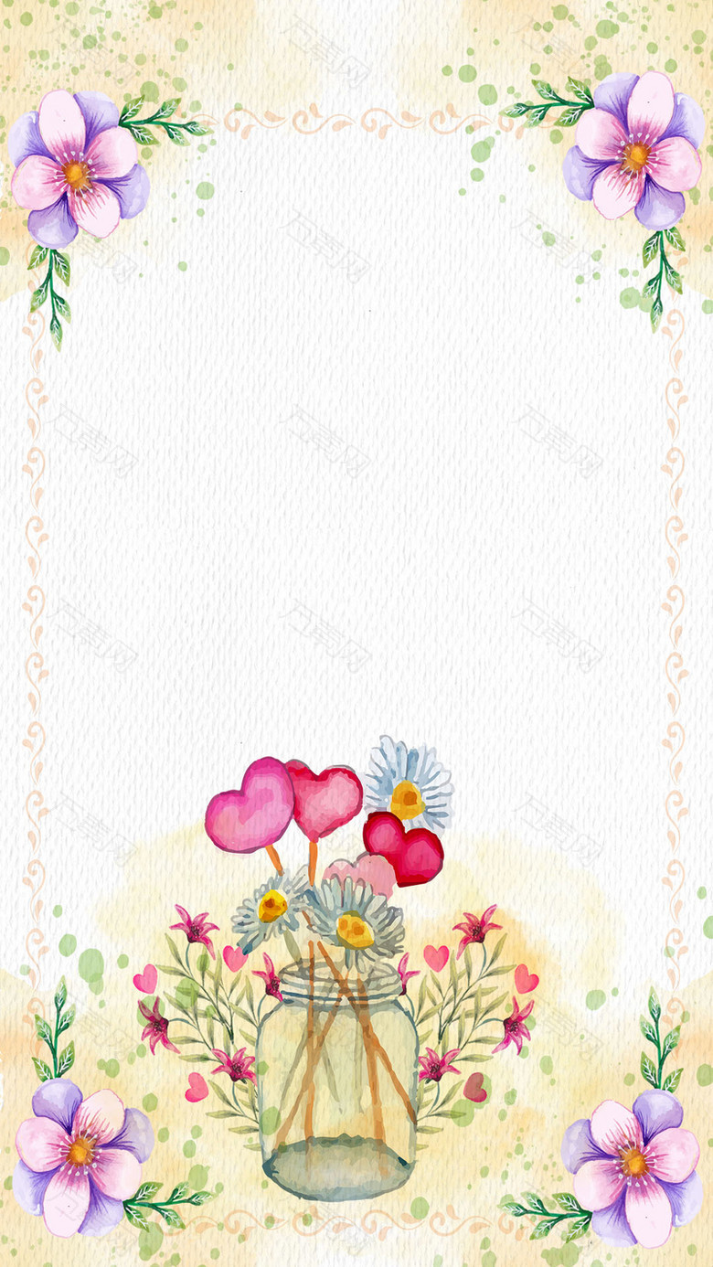 小清新手绘花卉边框H5背景素材