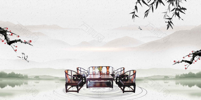 大气中国风古典家具展板背景模板