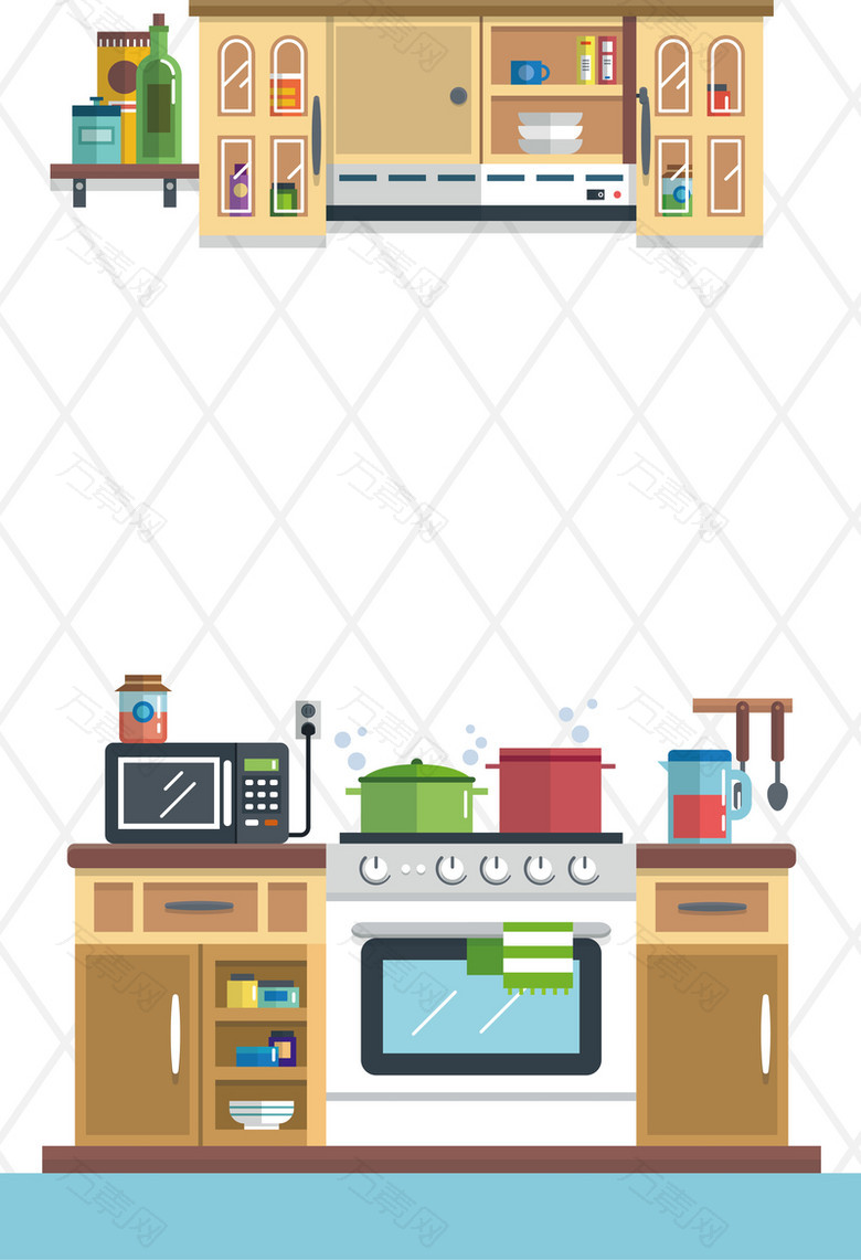 扁平化开放式厨房海报背景素材