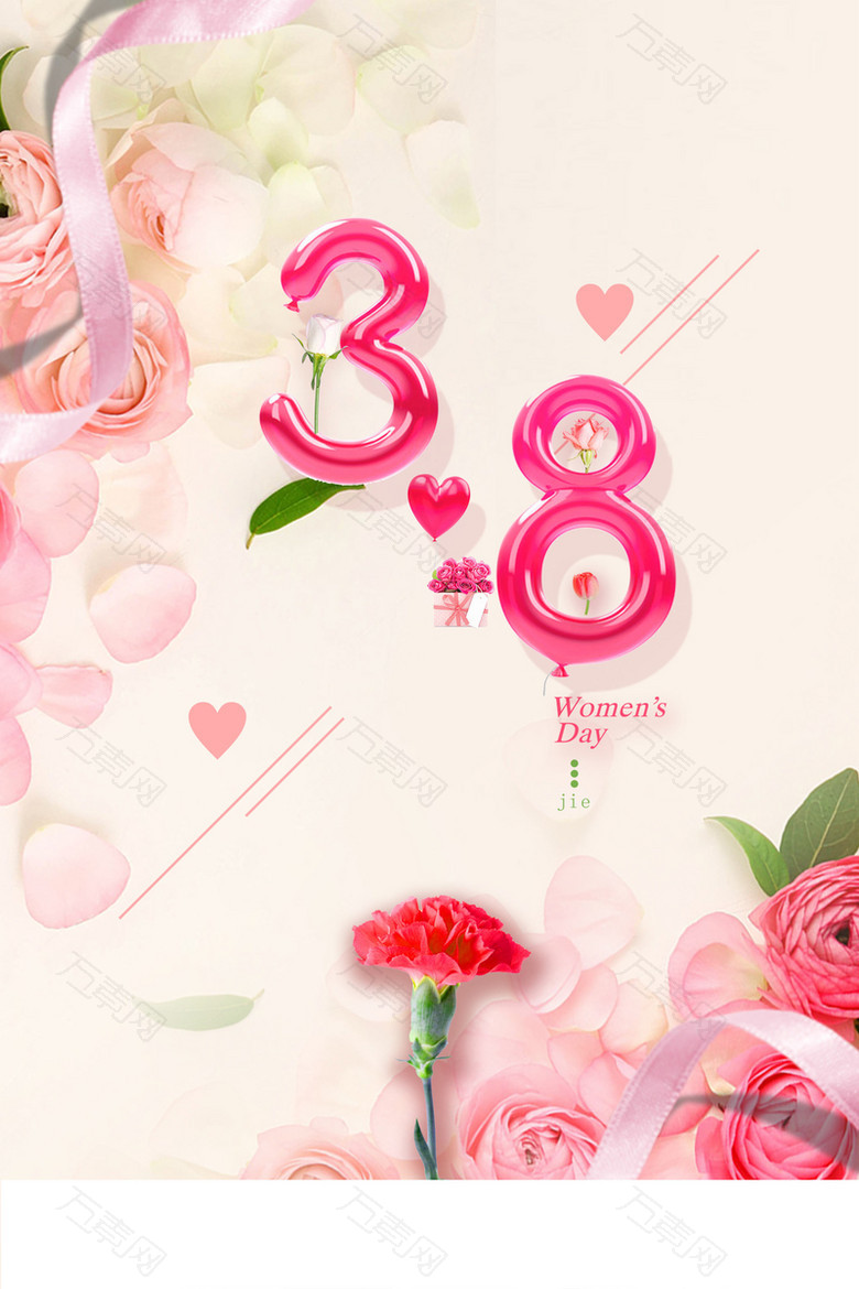 38妇女节粉色花朵背景