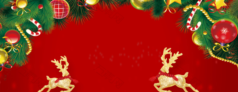 圣诞节小鹿卡通铃铛红色banner