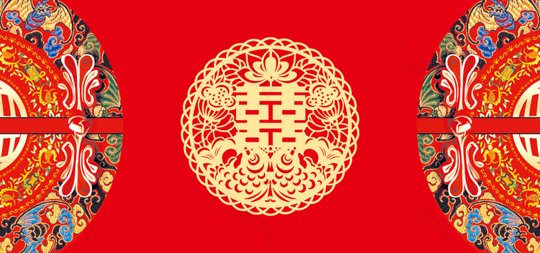 中式婚礼几何红色banner背景