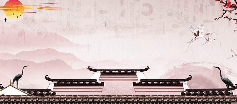 古典中式建筑大气棕色banner