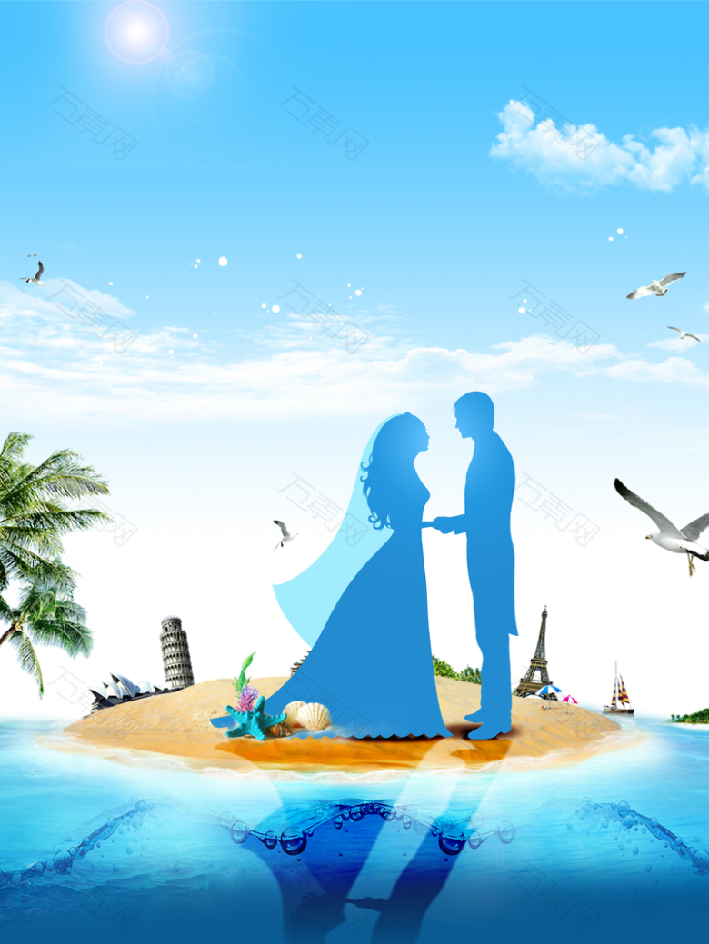蓝色浪漫剪影海边婚礼背景素材
