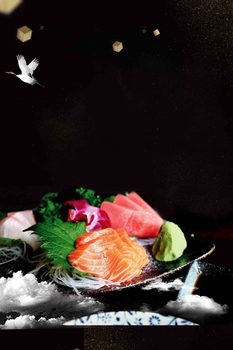 日式料理美食餐饮三文鱼海报背景模板