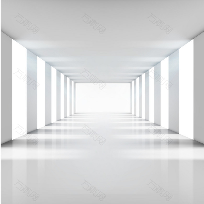 3D白色走廊柱子背景