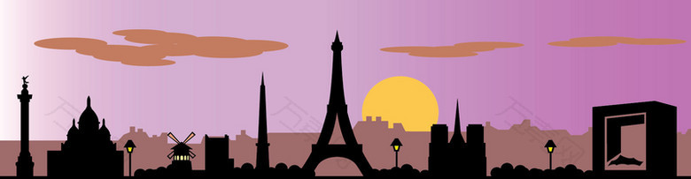 卡通梦幻巴黎城市剪影高清图