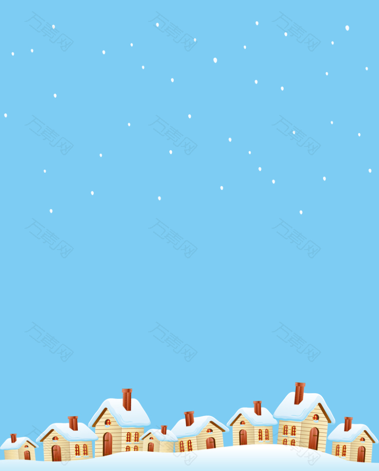 蓝天房子下雪冬季海报背景素材