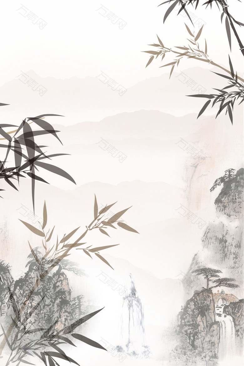 中国风竹叶水墨画
