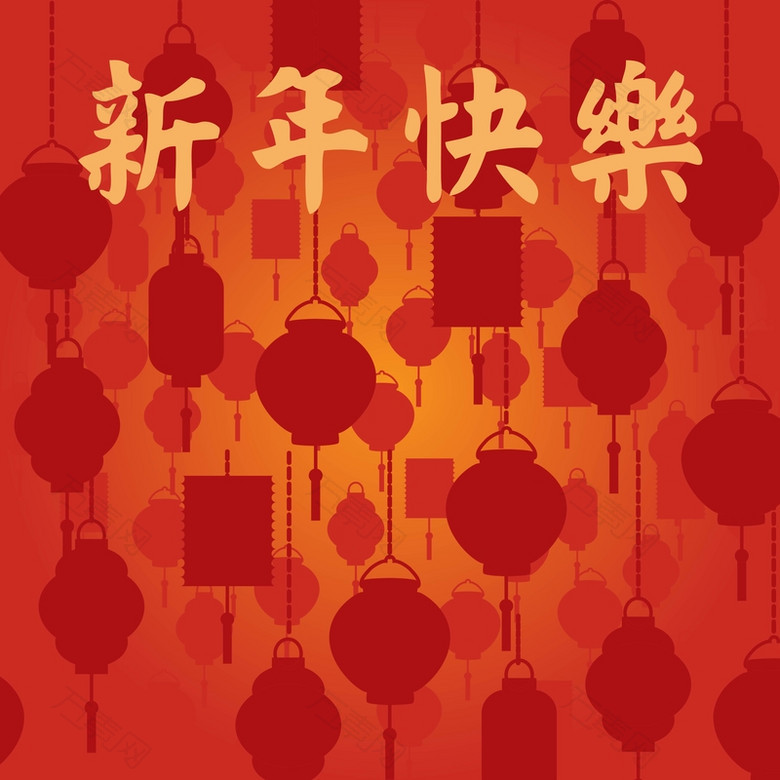 矢量中国风红色灯笼剪影新年背景