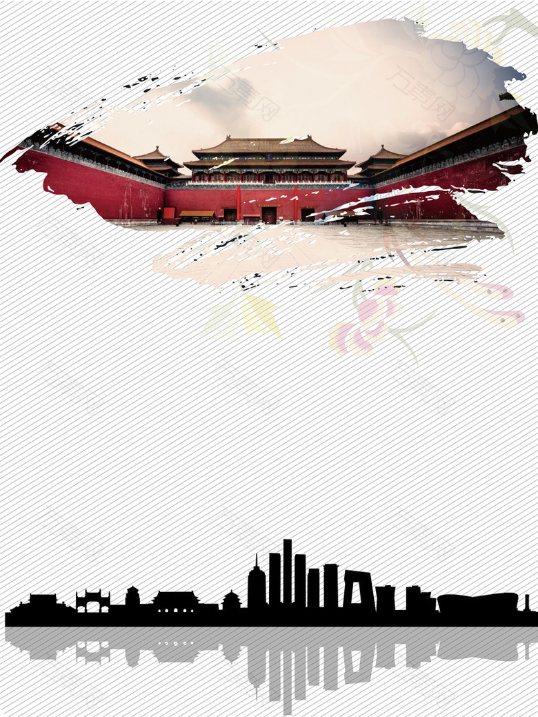 中国风大气北京旅游海报背景素材