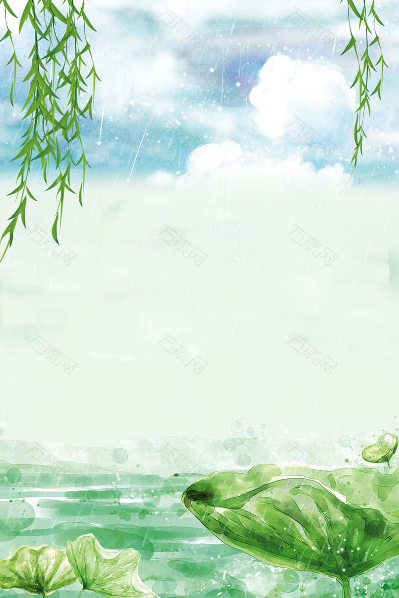 绿色手绘清新二十四节气雨水节气海报