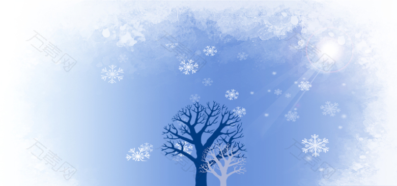 唯美梦幻清新蓝色冬季雪景海报背景