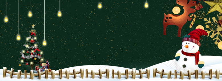 圣诞快乐可爱卡通圣诞树雪人banner