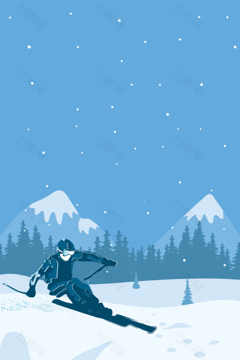 矢量卡通水彩手绘滑雪运动背景