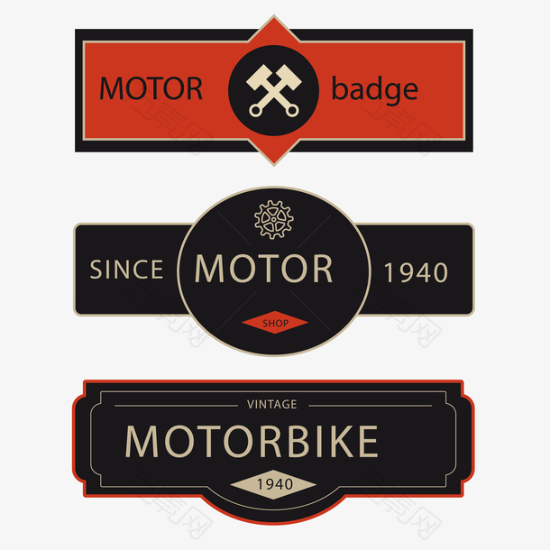 复古风格的三辆摩托车徽章