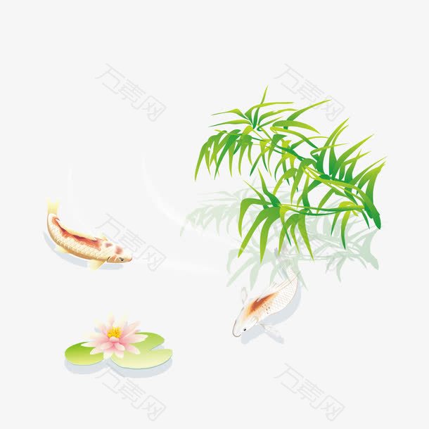 荷花竹叶和鱼