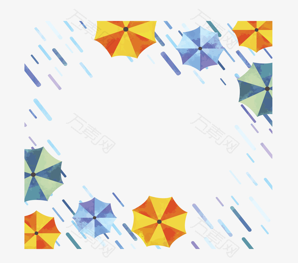 手绘风雨天彩色雨伞