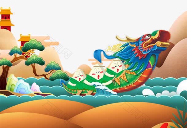 端午节龙舟粽子插图背景
