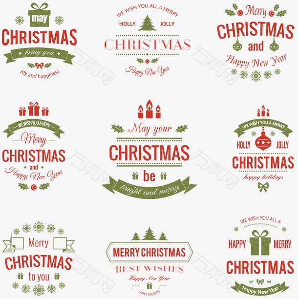 各种圣诞节红绿色标志logo