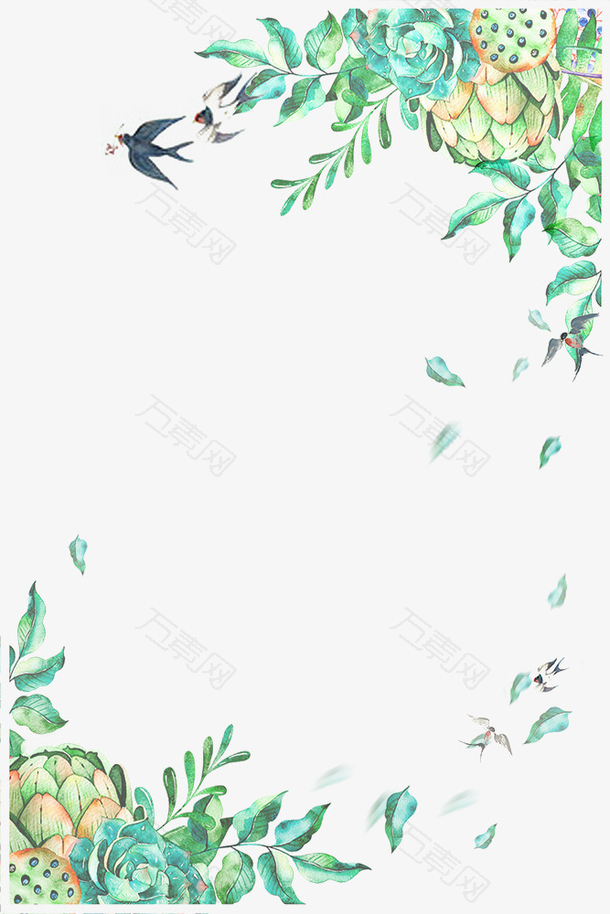 小清新燕子和花朵装饰边框
