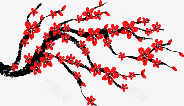 红色中国风手绘樱花