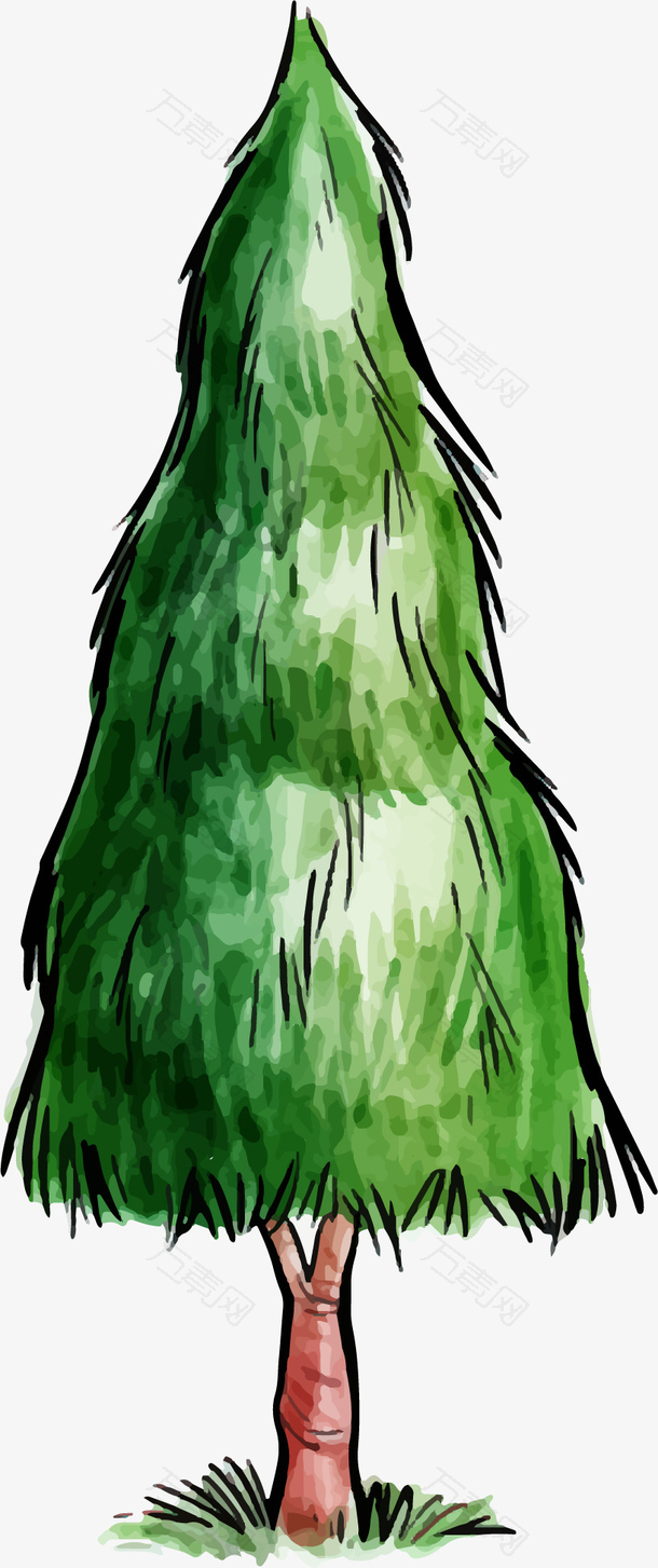绿色大树手绘水彩树设计元素