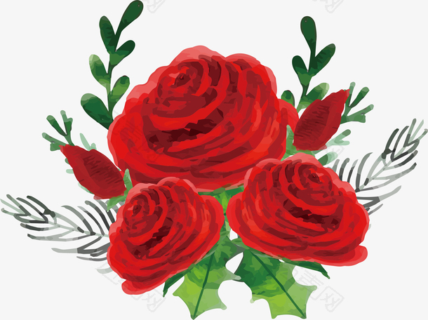 水彩红玫瑰