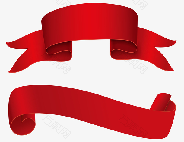 红色丝带横幅矢量卡通祝贺彩带
