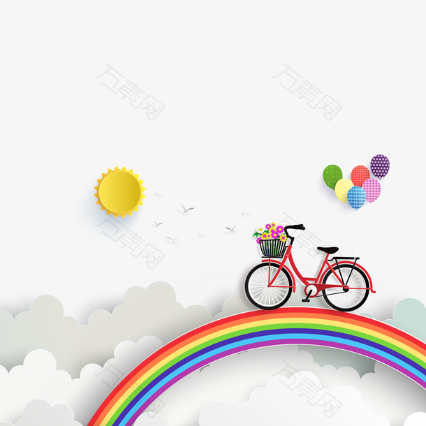 彩虹上的单车矢量素材