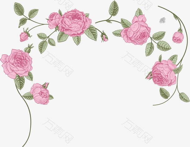 粉色水彩玫瑰花海素材