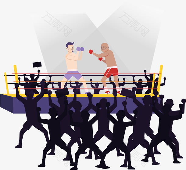 手绘体育运动拳击比赛人物插画