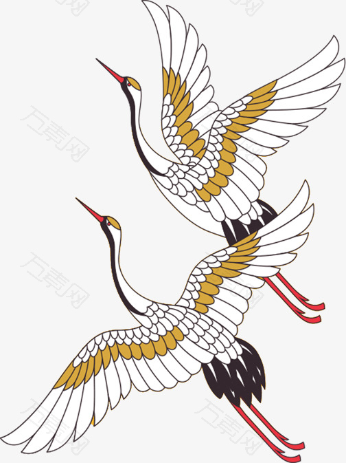 中国古风实景两只飞舞的仙鹤