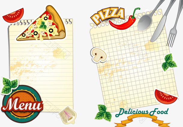矢量卡通披萨菜单
