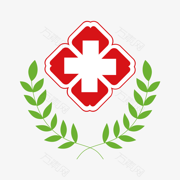 医疗红十字绿色叶子矢量