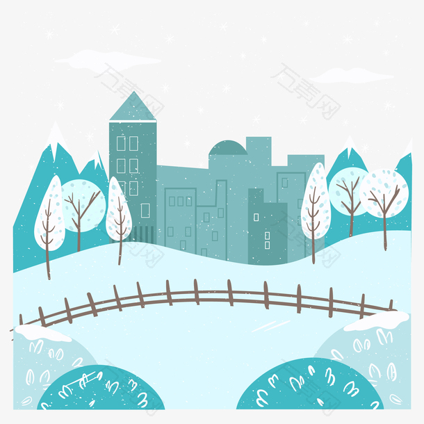矢量手绘冬季下雪场景插画