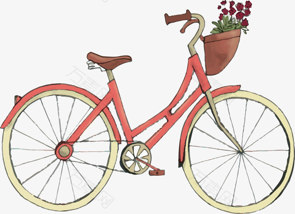 红色手绘自行车