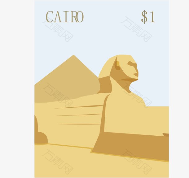 卡通旅游城市邮票开罗素材