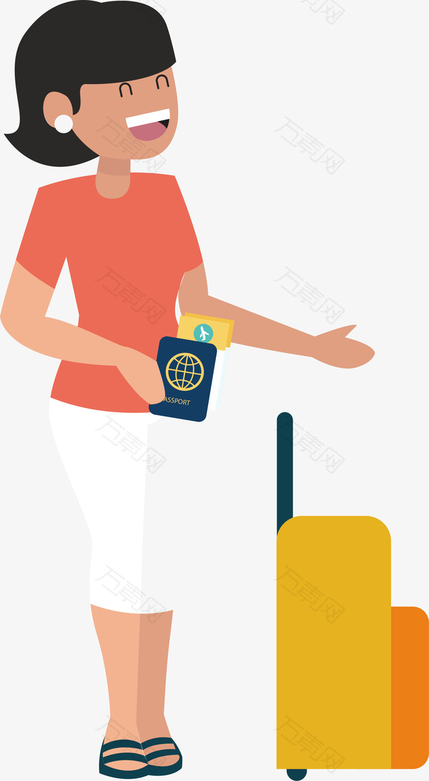 旅游主题人物拿护照机票的女游客