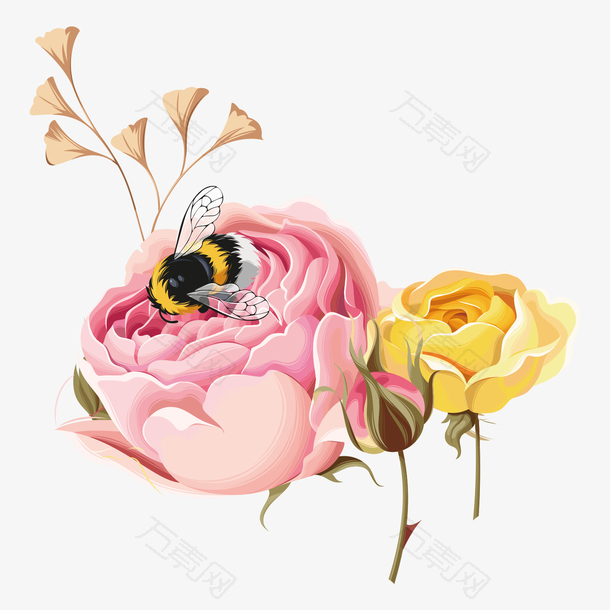 母亲节浪漫清新花朵装饰与蜜蜂