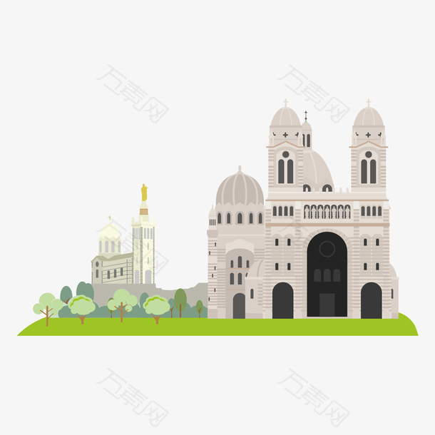 法国城堡建筑旅游景点插画