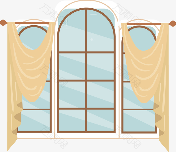 手绘室内装修窗户窗帘插画素材