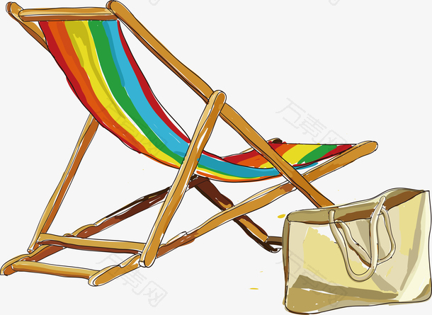 矢量手绘水彩沙滩躺椅插画素材