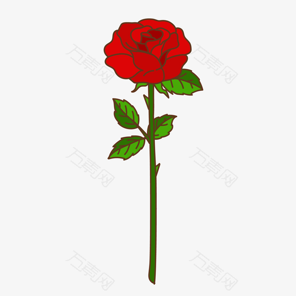 红色的手绘玫瑰花植物设计