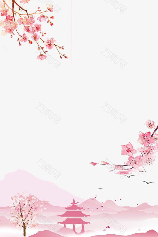 浪漫樱花手绘边框设计