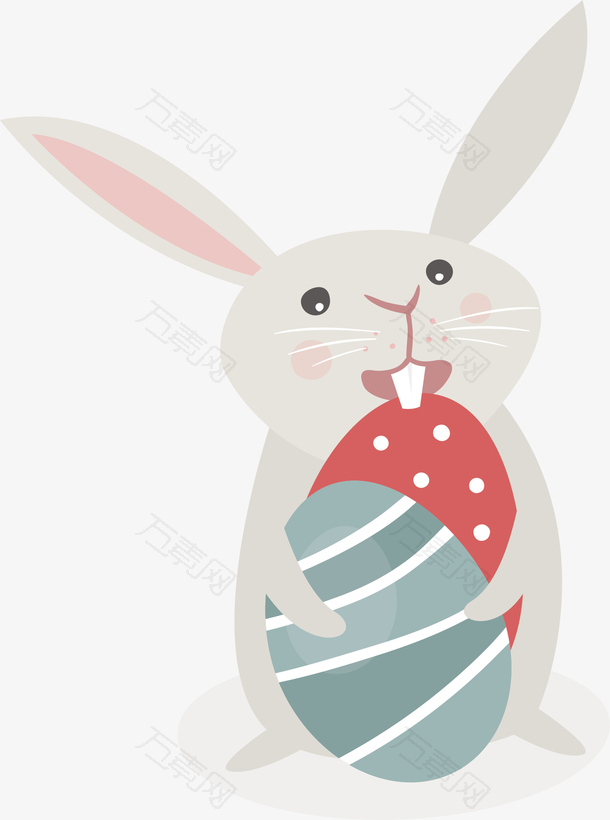 抱着彩蛋的可爱灰兔子